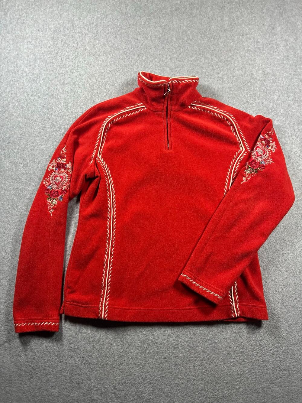 Bogner Pullover Sweater Women's Size 38/M Red Floral Embroidered Quarter Zip